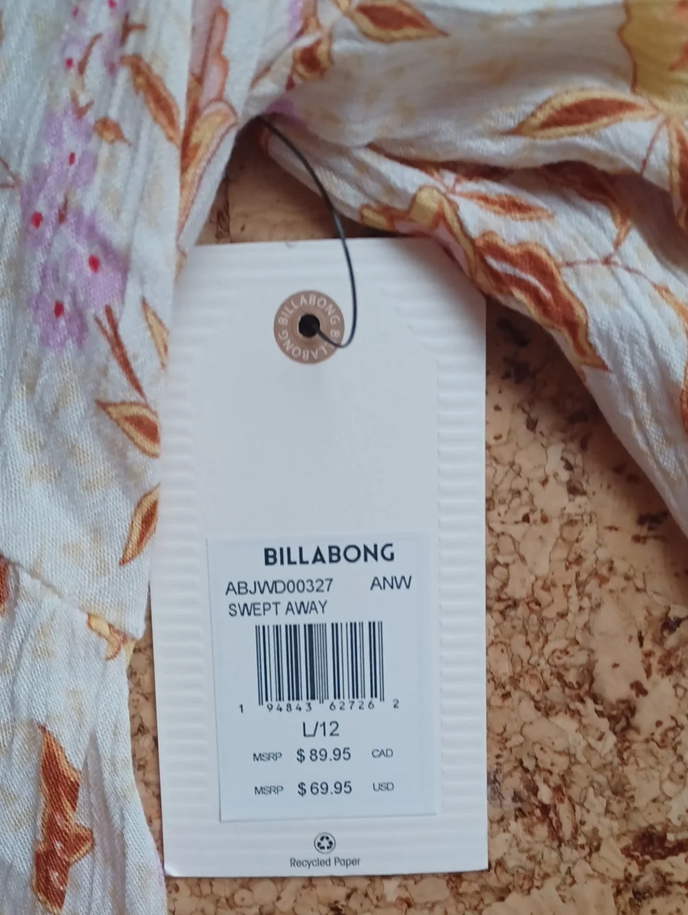 Billabong Swept Away Orange/Purple/Yellow Floral Smocked Maxi Dress Size L NWT - Picture 2 of 8
